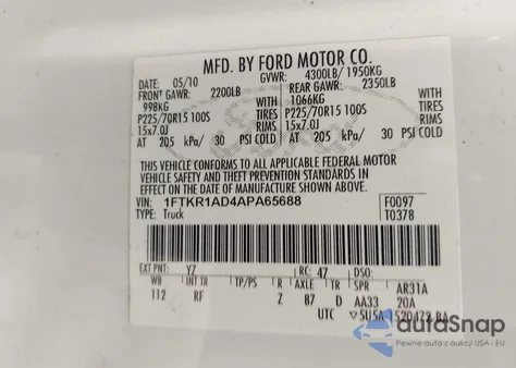 2010 Ford Ranger Xl/Xlt from USA, damaged, VIN 1FTKR1AD4APA65688